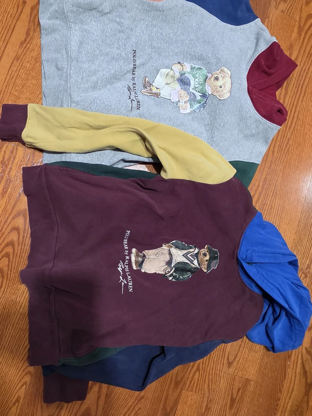 Ralph Lauren Kids Colorblock Polo Bear Hoodies in Gray, Burgundy, Blue & Yellow